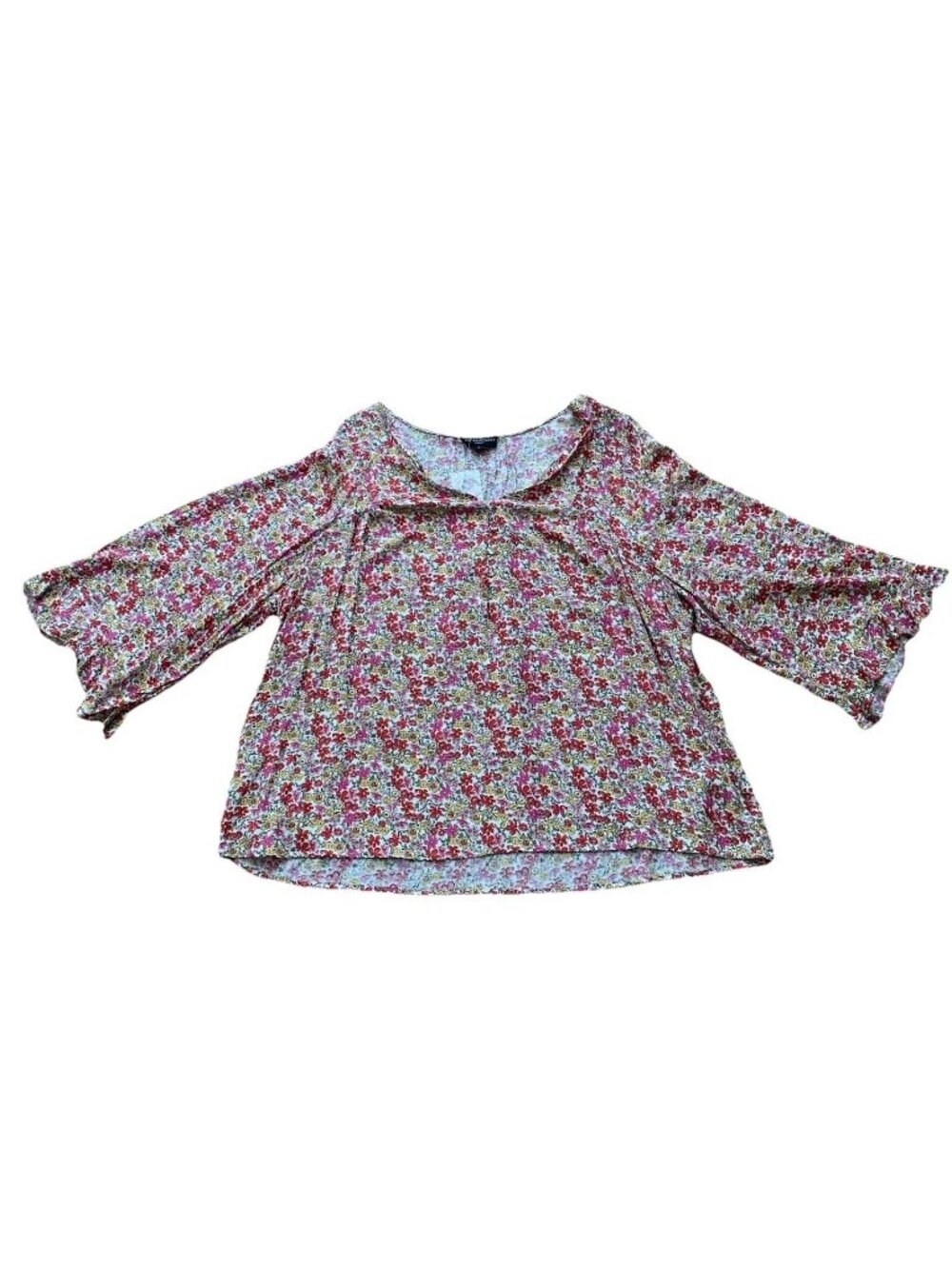Cynthia Rowley Woman 1X Floral Print V Neck Bell Sleeve Blouse Top NWOT